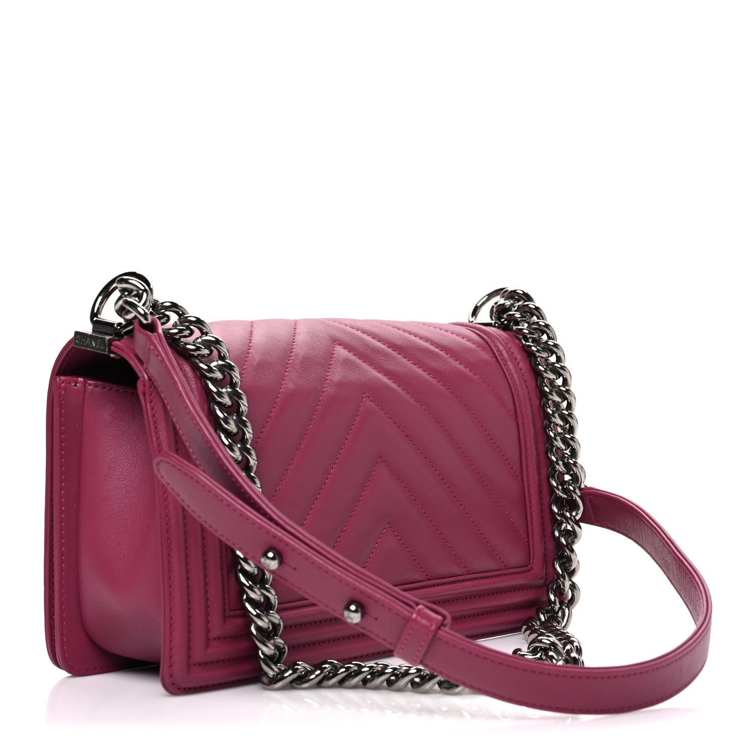 Lambskin Chevron Quilted Medium Boy Flap Dark Pink