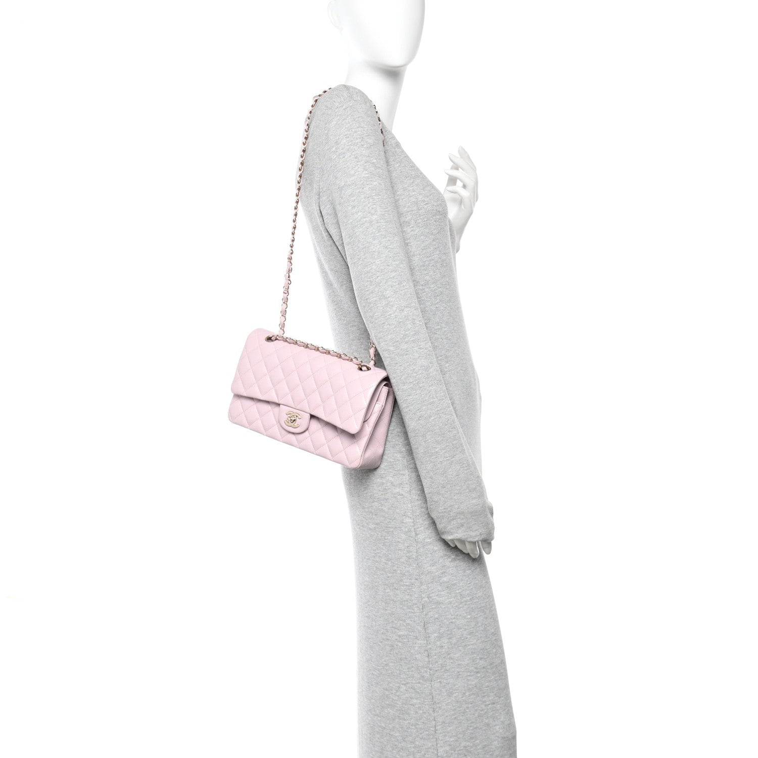 Caviar Quilted Medium Double Flap Light Pink