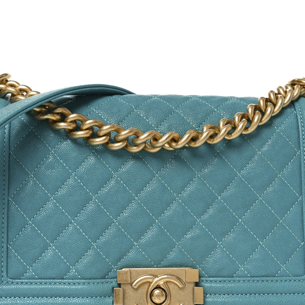 Caviar Quilted Medium Boy Flap Turquoise