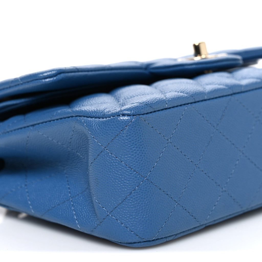 Caviar Quilted Medium Double Flap Blue