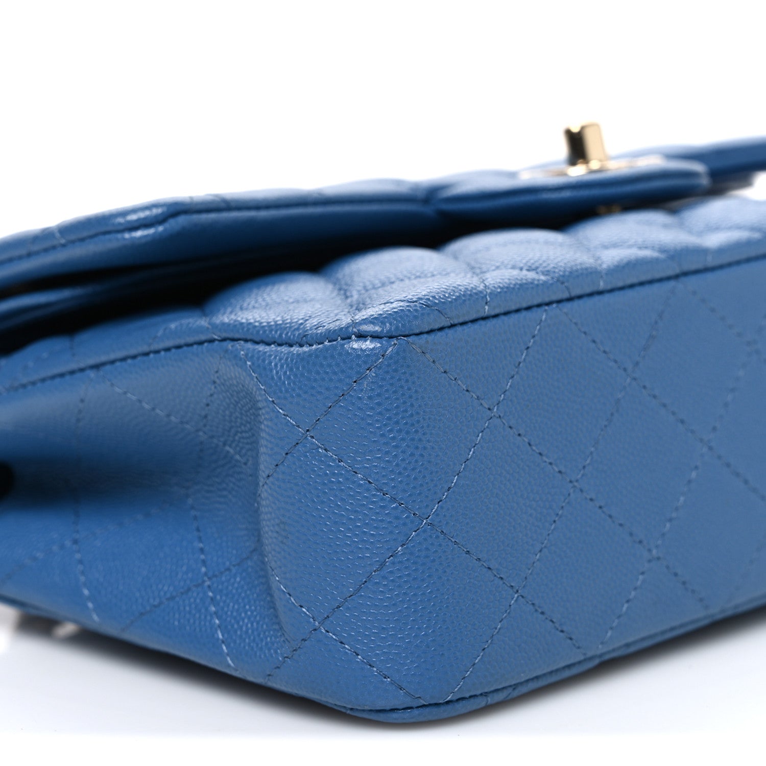 Caviar Quilted Medium Double Flap Blue