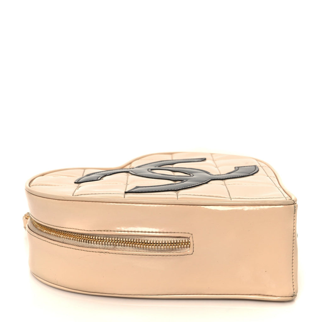 Patent Quilted CC Barbie Heart Vanity Case Beige