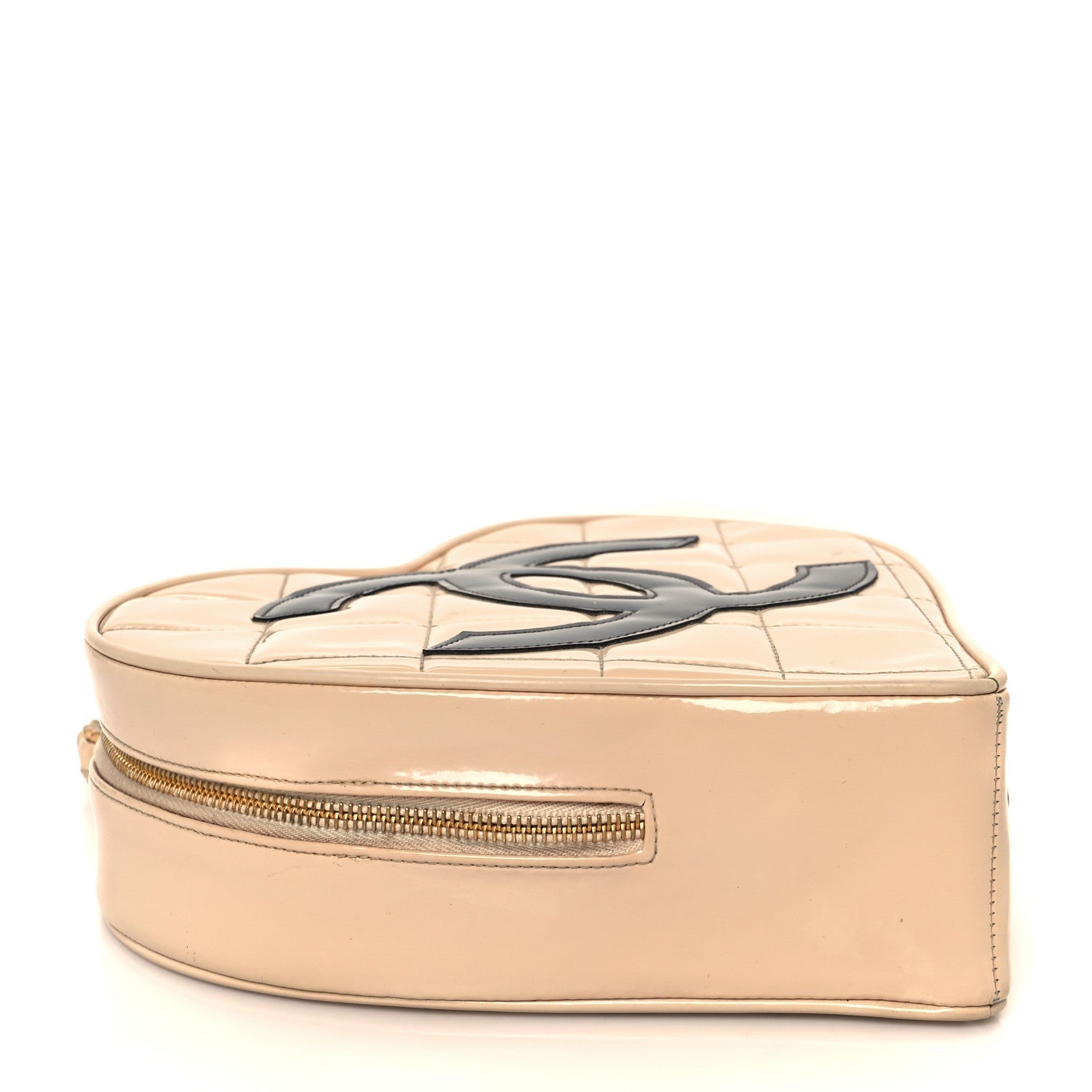 Patent Quilted CC Barbie Heart Vanity Case Beige