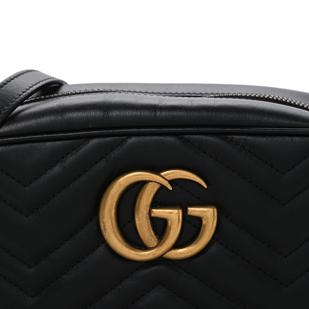 Calfskin Matelasse Small GG Marmont Chain Shoulder Bag Black