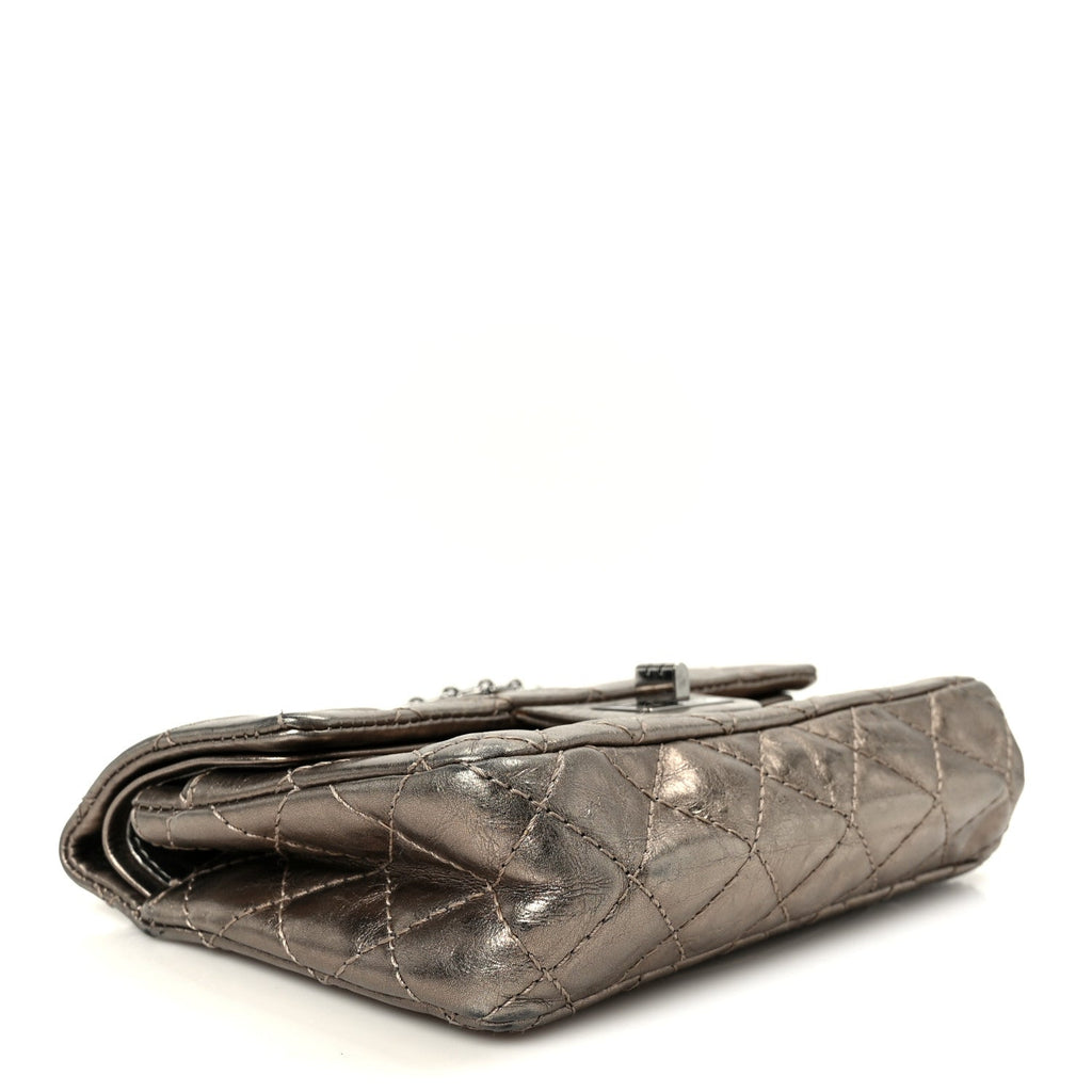 Aged Calfskin Quilted 2.55 Reissue Mini Flap Dark Silver