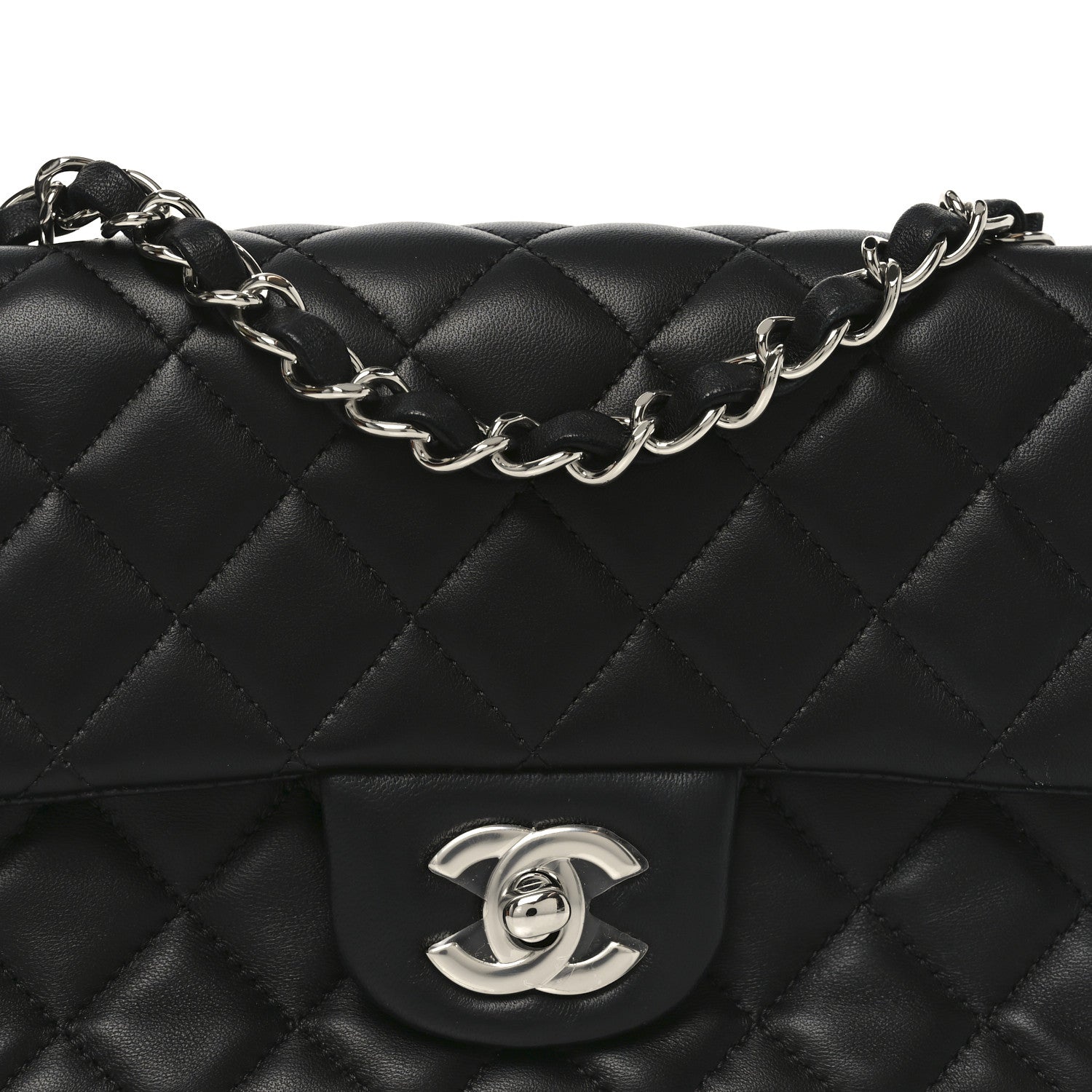 Lambskin Quilted Mini Rectangular Flap Black