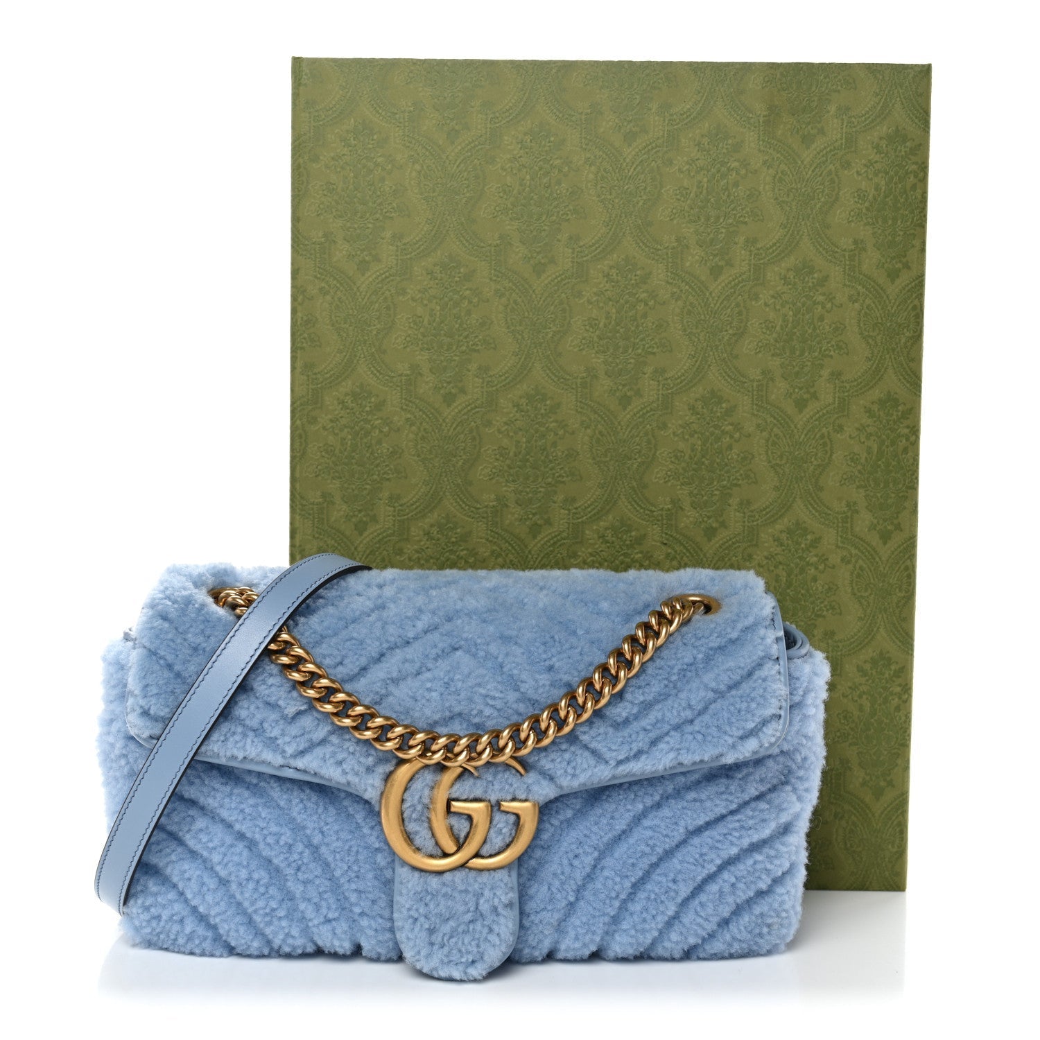 Merino Wool Matelasse Small GG Marmont Shoulder Bag Cadet Blue