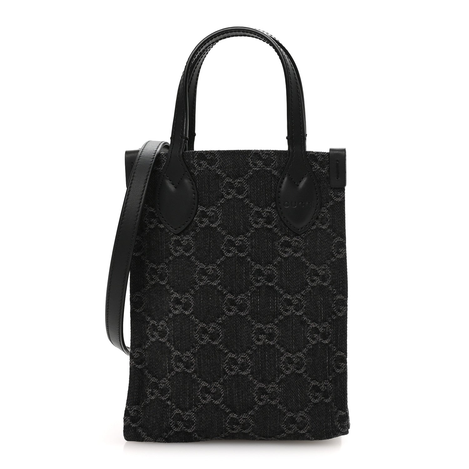 Denim GG Monogram Calfskin Mini Ophidia Tote Bag Black