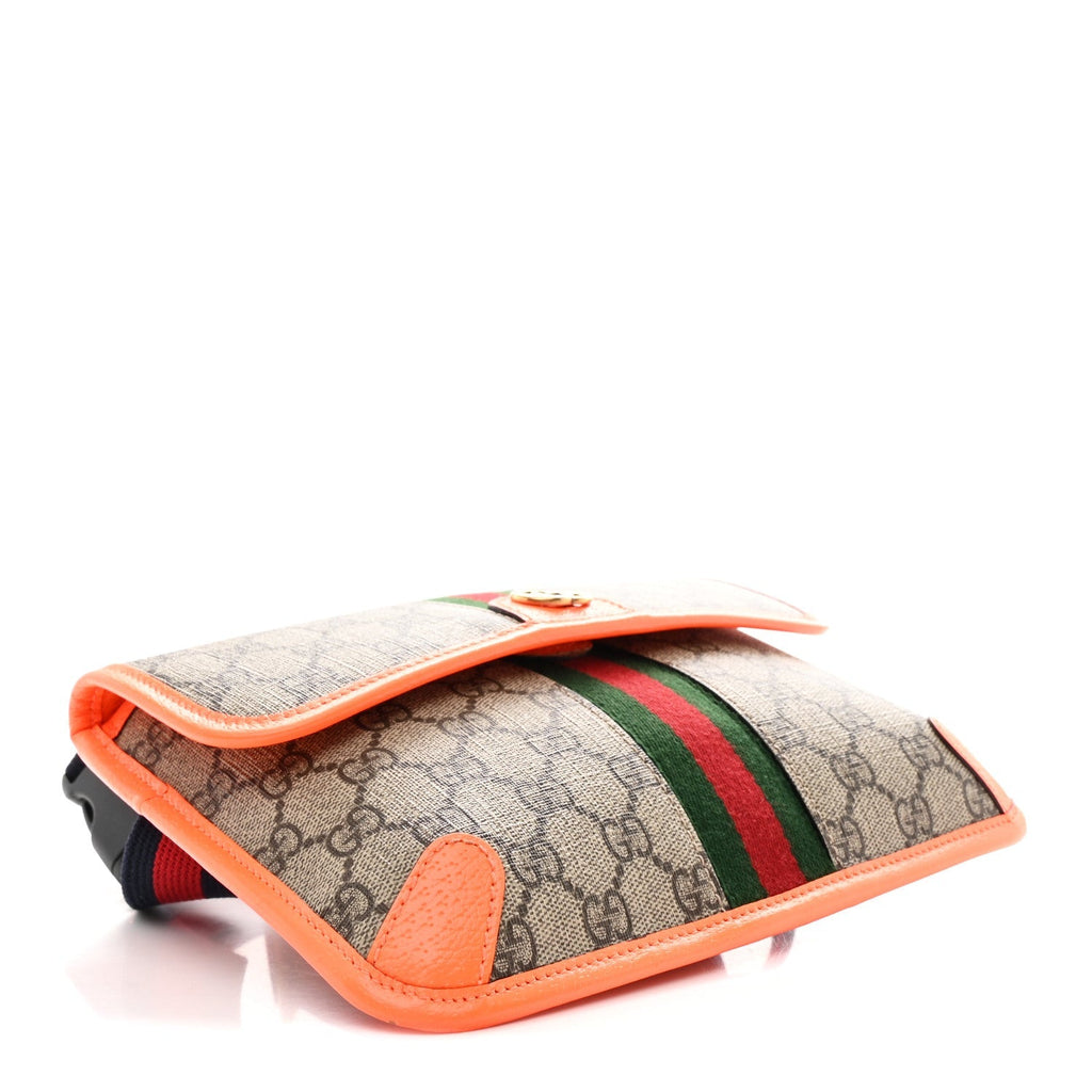 GG Supreme Monogram Web Small Ophidia Belt Bag Beige Ebony Orange Fluo