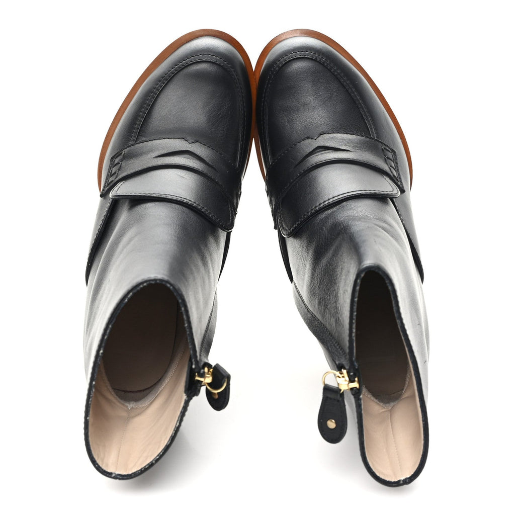 Calfskin Loafer Ankle Boots 39 Black