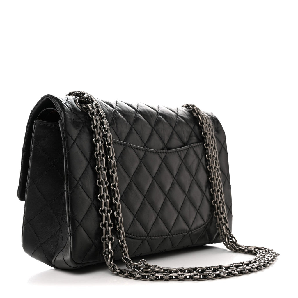 Aged Calfskin Quilted 2.55 Reissue 225 Flap  Black