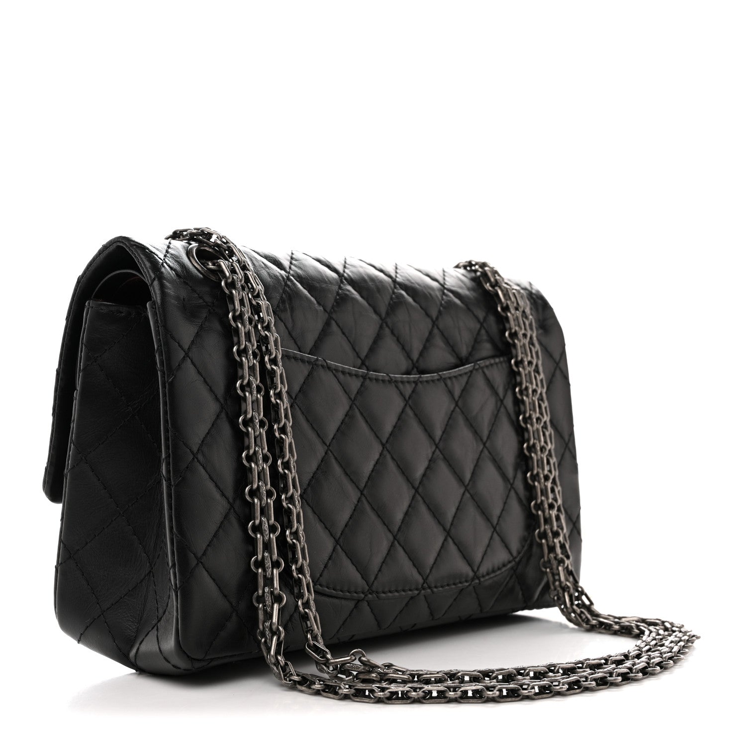 Aged Calfskin Quilted 2.55 Reissue 225 Flap  Black
