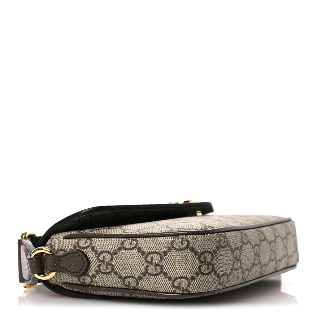 GG Supreme Monogram Textured Dollar Calfskin Web Mini Ophidia Envelope Shoulder Bag Beige Ebony New Acero