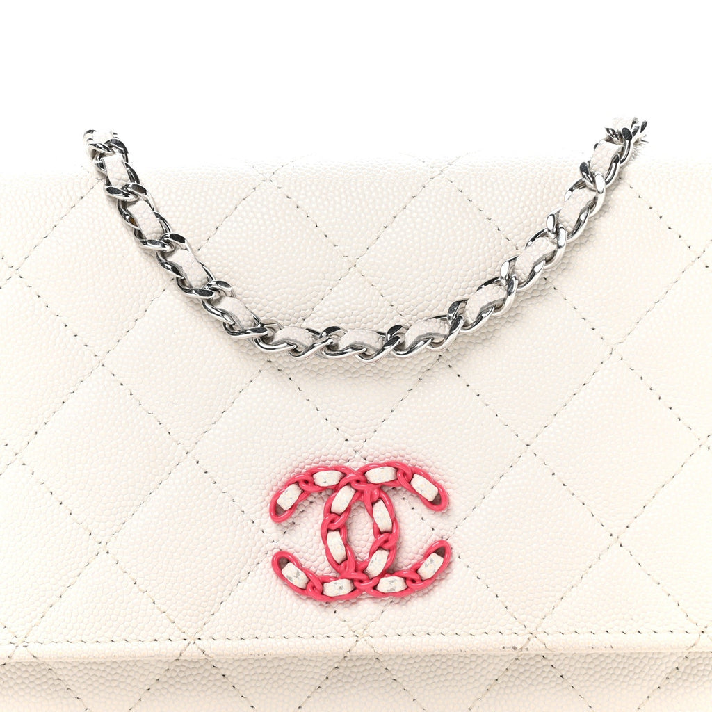 Caviar Quilted Chanel 19 Wallet on Chain WOC White Pink