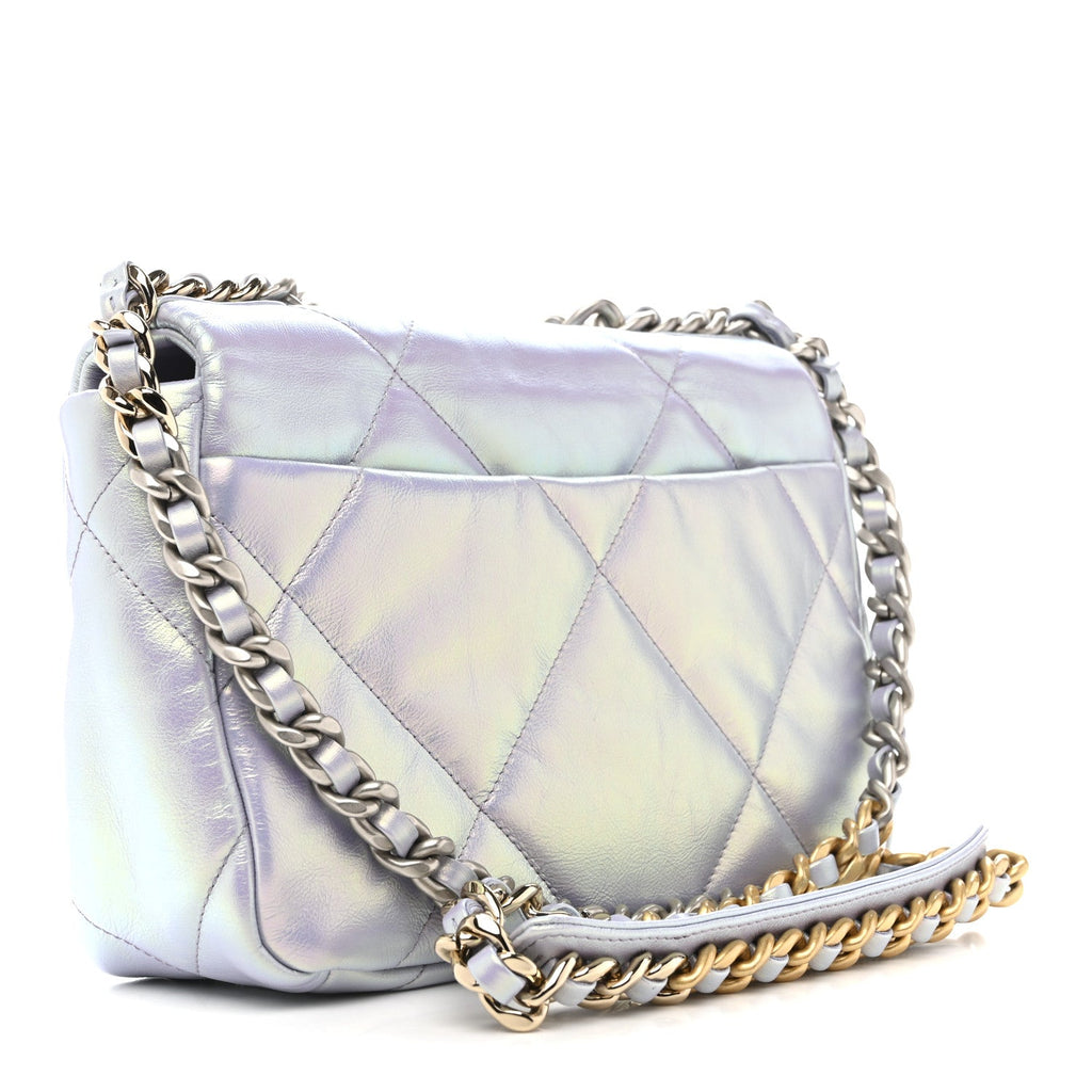 Iridescent Calfskin Quilted Medium Chanel 19 Flap Light Purple Blue