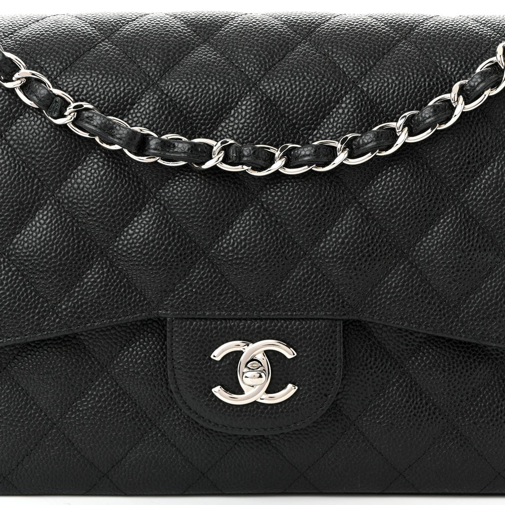 Caviar Quilted Jumbo Double Flap Black