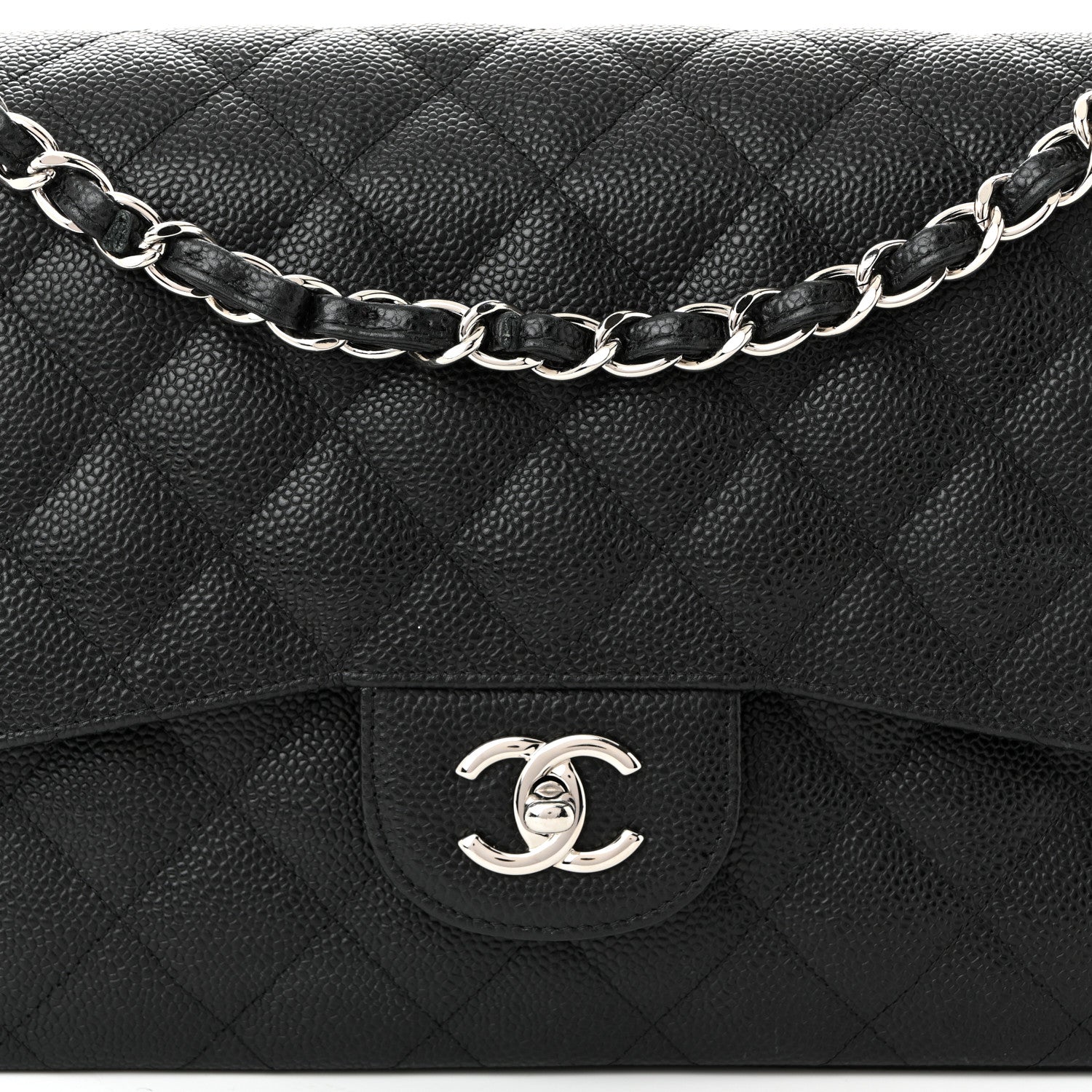 Caviar Quilted Jumbo Double Flap Black