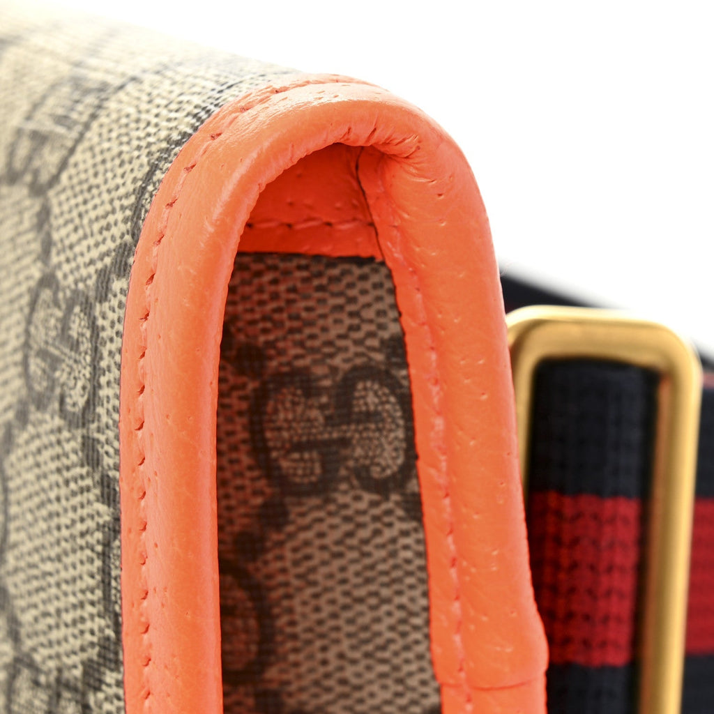 GG Supreme Monogram Web Small Ophidia Belt Bag Beige Ebony Orange Fluo
