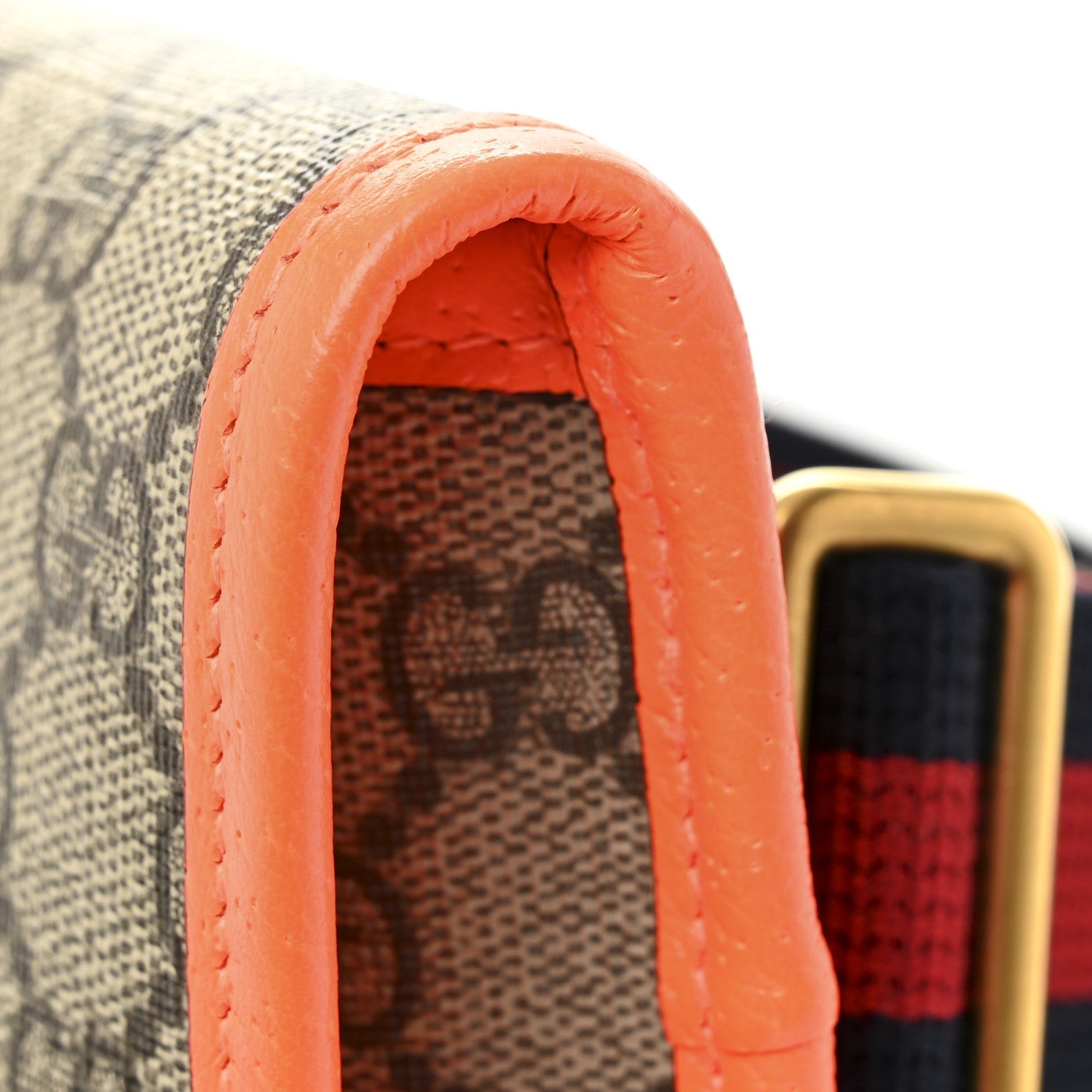 GG Supreme Monogram Web Small Ophidia Belt Bag Beige Ebony Orange Fluo