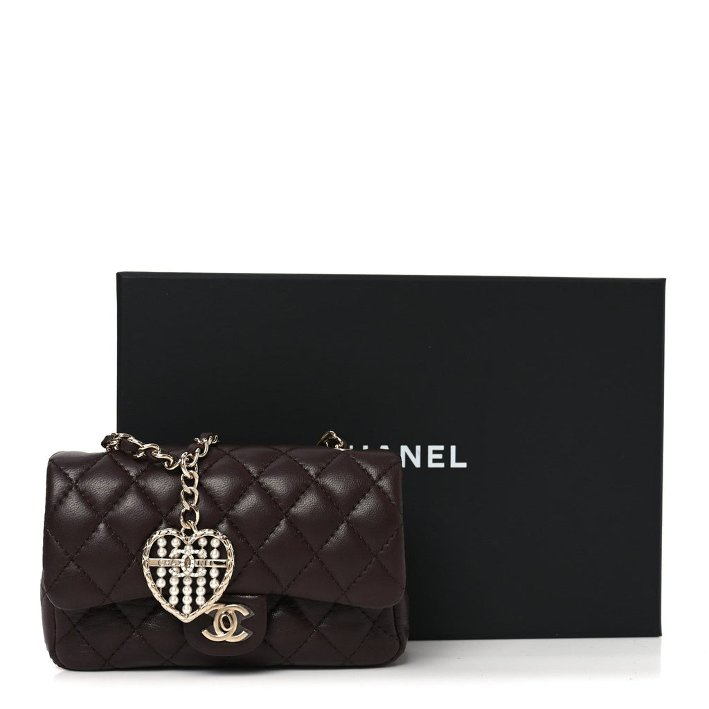 Lambskin Quilted Mini Double Flap With Hook Dark Brown