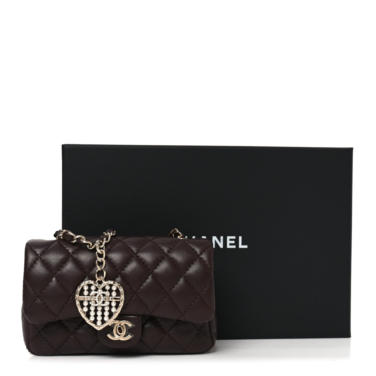Lambskin Quilted Mini Double Flap With Hook Dark Brown