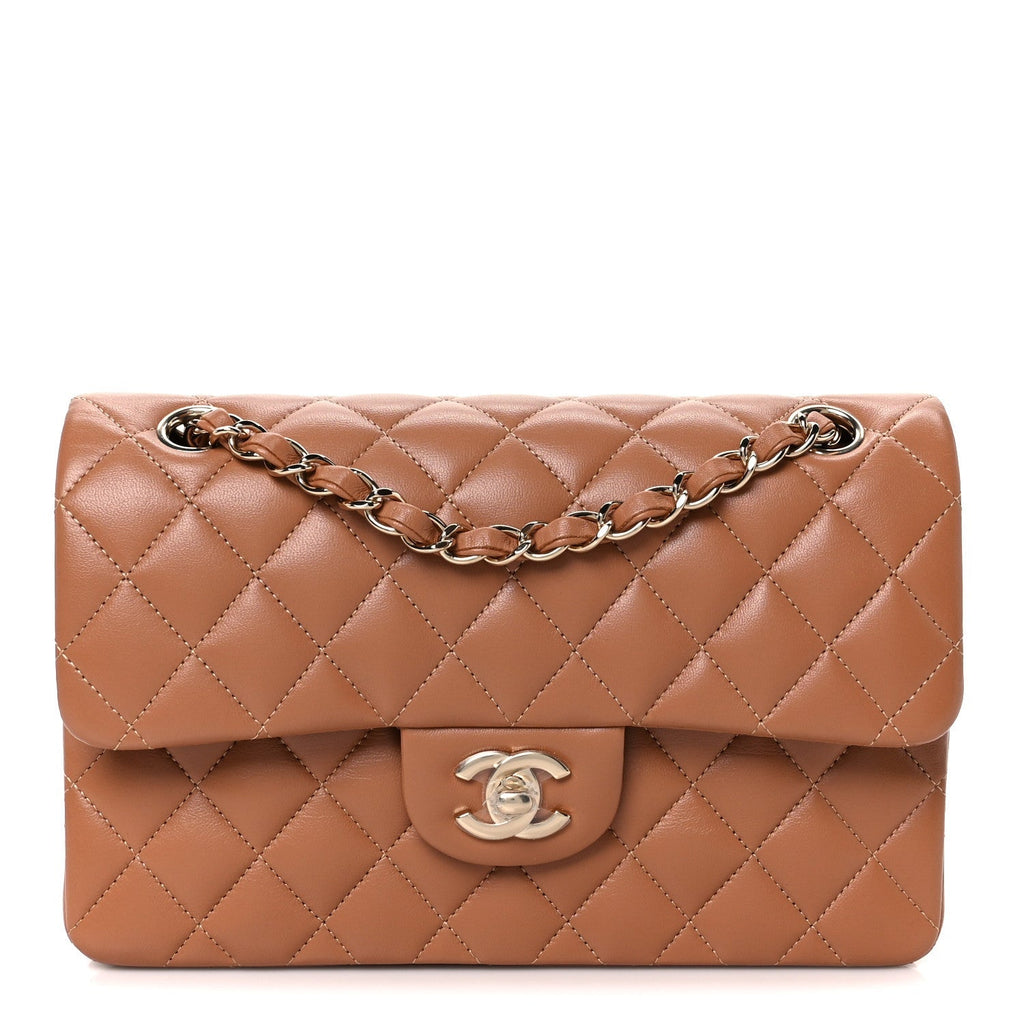 Lambskin Quilted Small Double Flap Brown