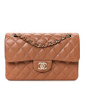 Lambskin Quilted Small Double Flap Brown