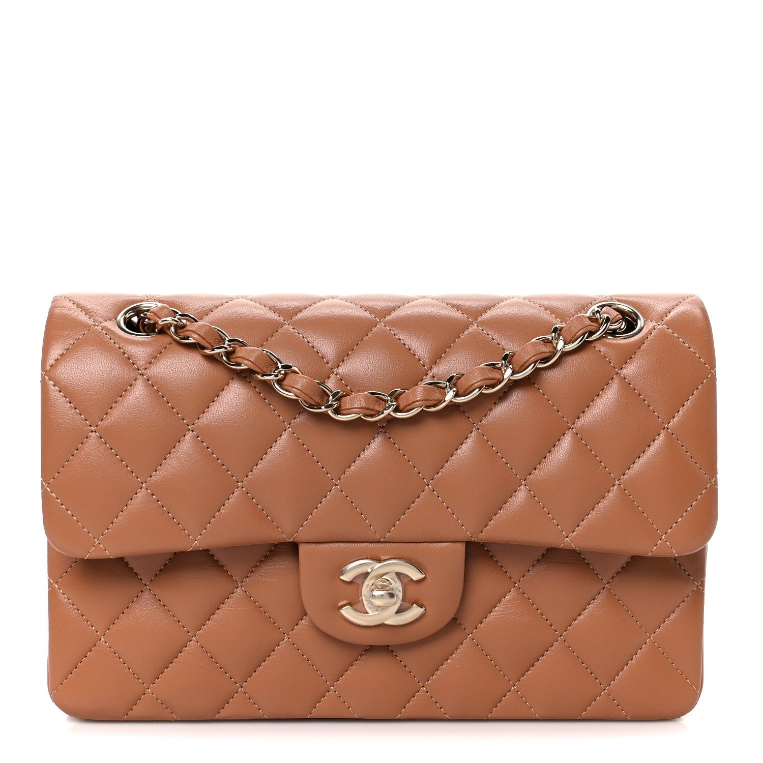 Lambskin Quilted Small Double Flap Brown