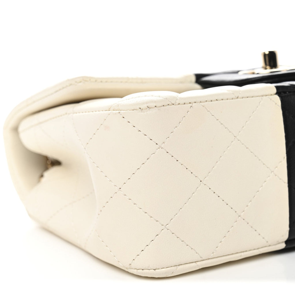 Lambskin Quilted Mini Rectangular Flap White Black
