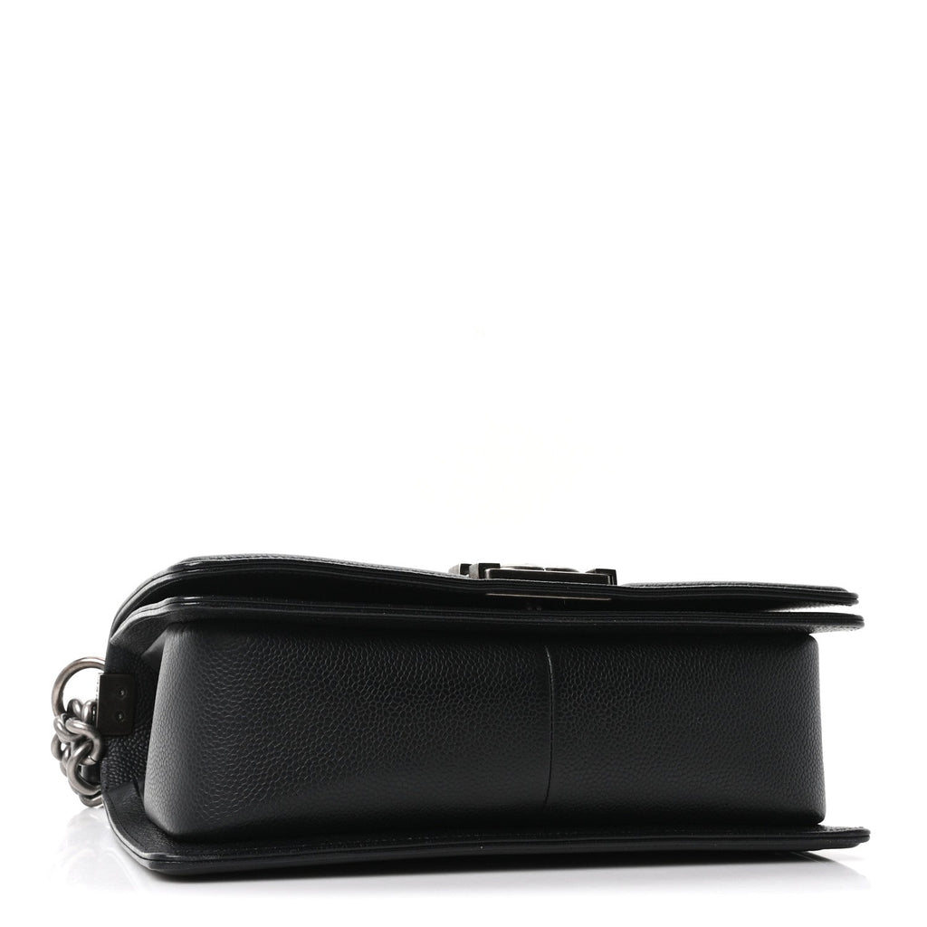 Caviar Chevron Quilted Medium Boy Flap Black