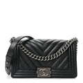 Caviar Chevron Quilted Medium Boy Flap Black