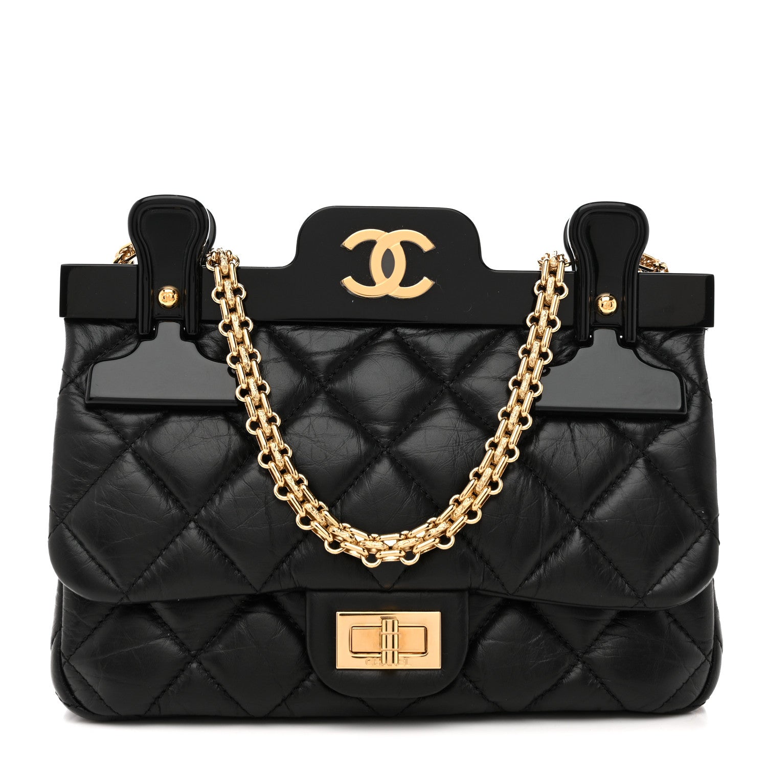 Aged Calfskin Quilted 2.55 Reissue Mini Hanger Flap Black