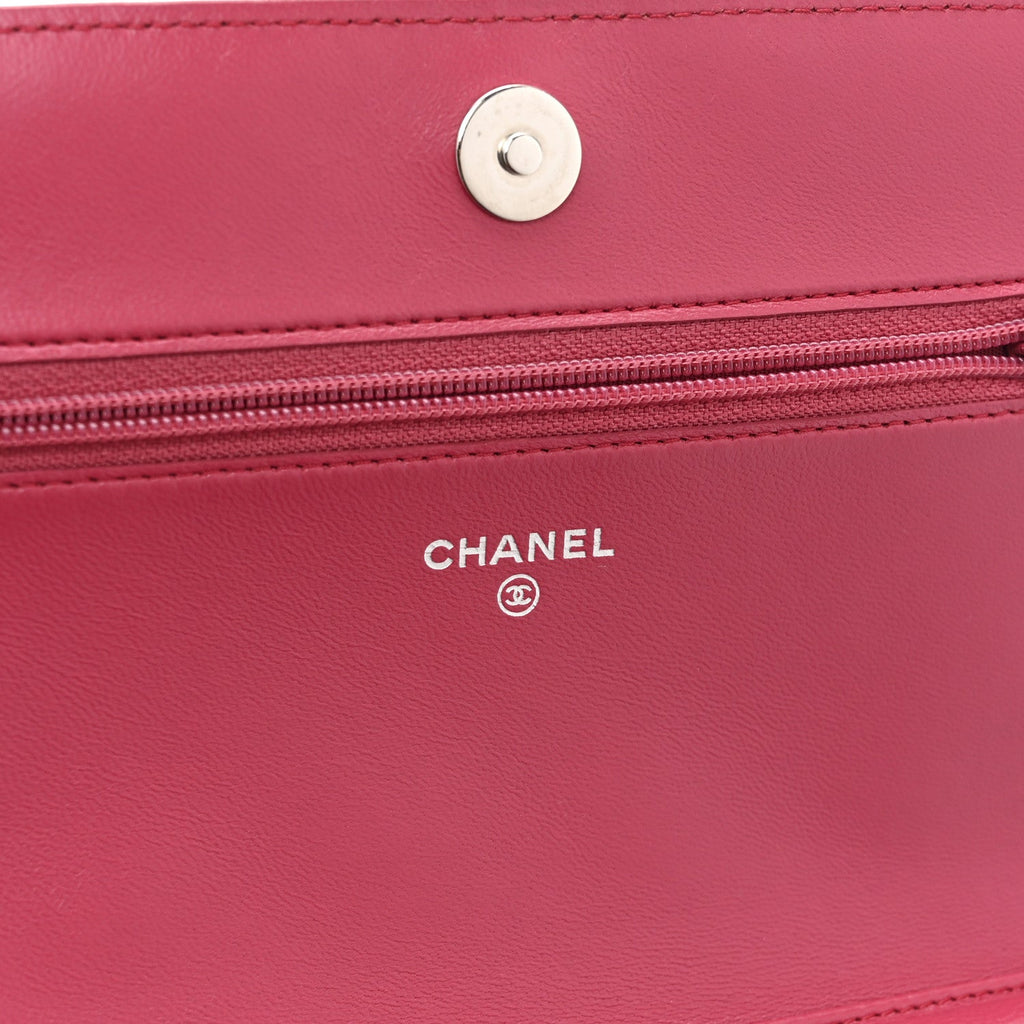 Lambskin Quilted Boy Wallet On Chain WOC Dark Fuchsia