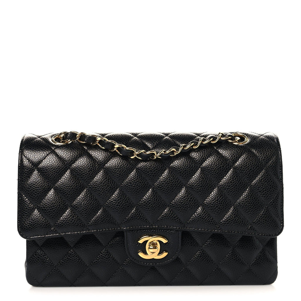 Caviar Quilted Medium Double Flap Black