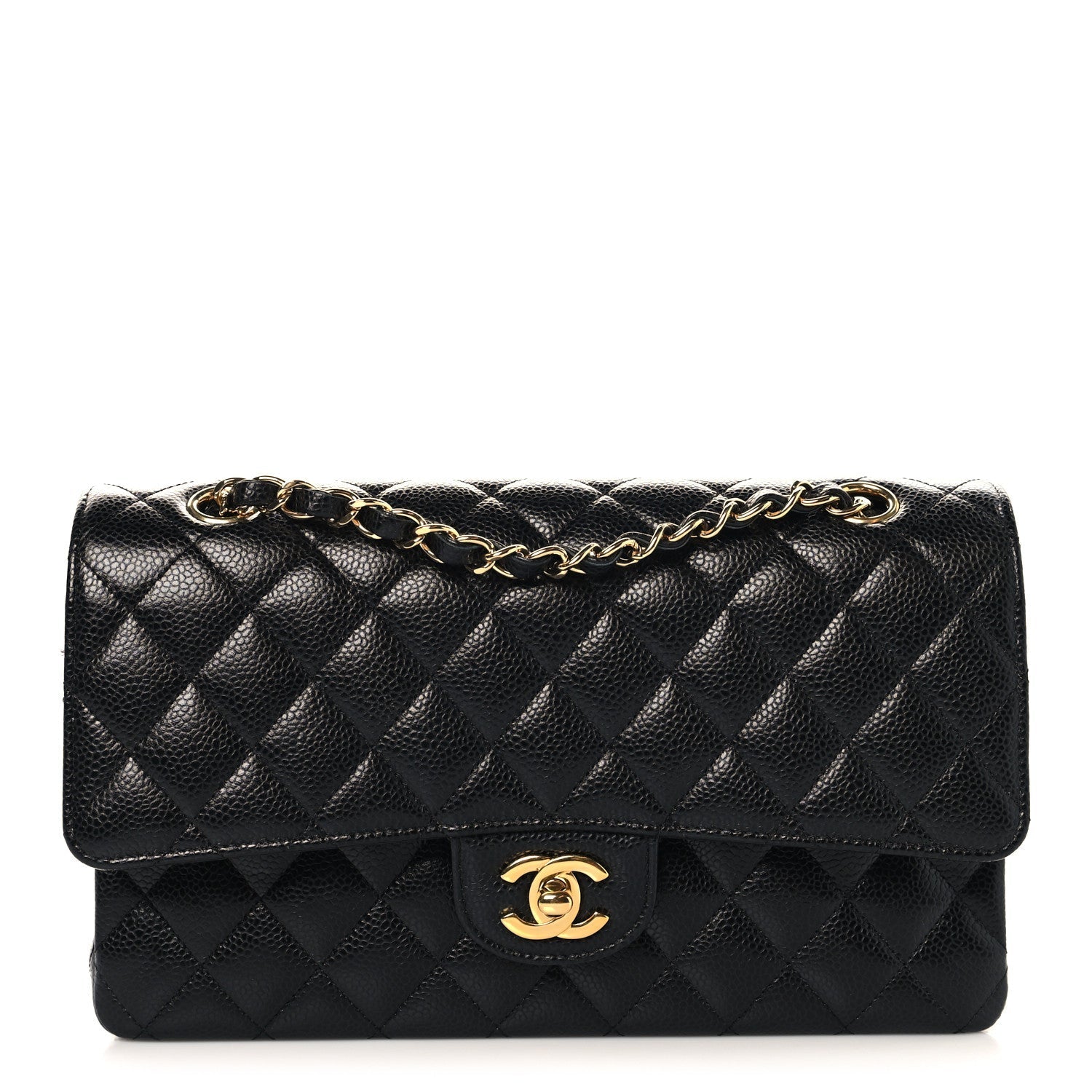 Caviar Quilted Medium Double Flap Black