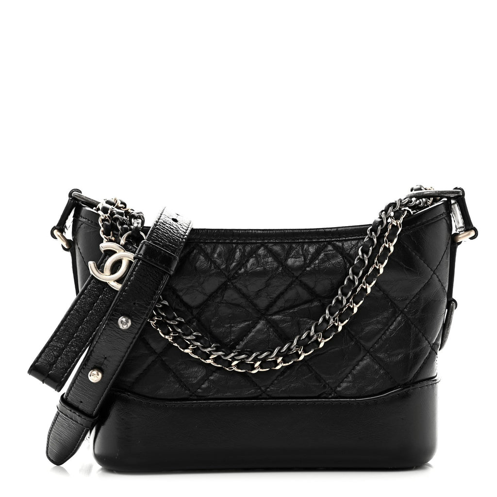 Aged Calfskin Quilted Small Gabrielle Hobo Black