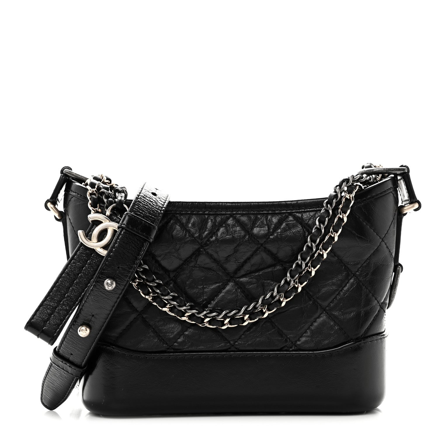 Aged Calfskin Quilted Small Gabrielle Hobo Black
