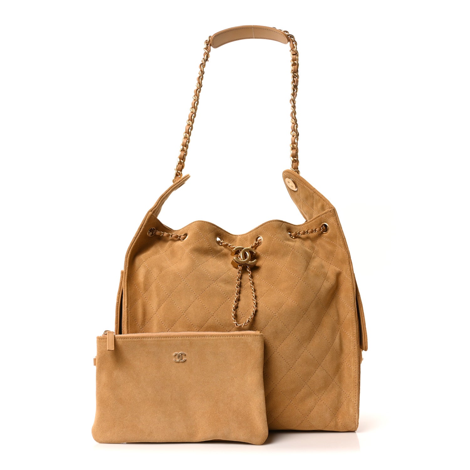 Suede Quilted Medium Chanel 25 Handbag Beige