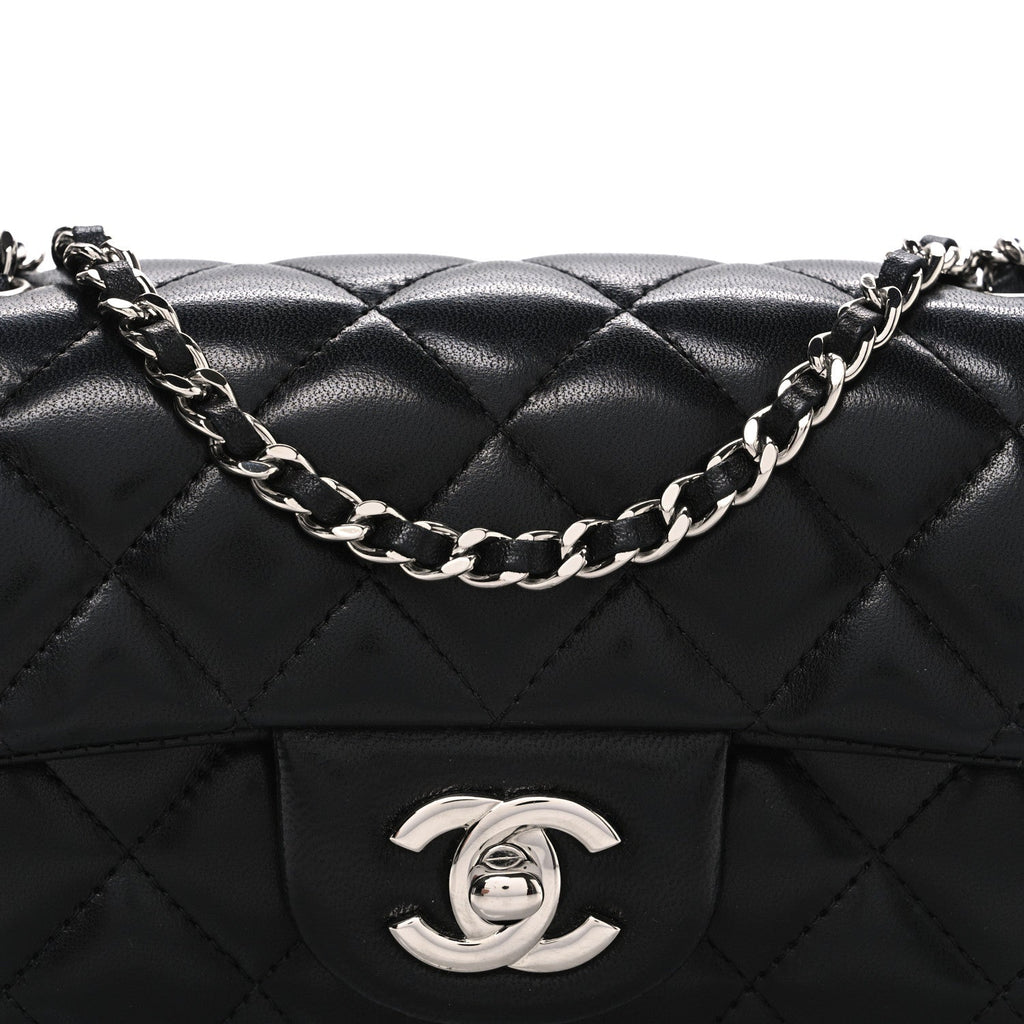 Lambskin Quilted Extra Mini Rectangular Flap Black
