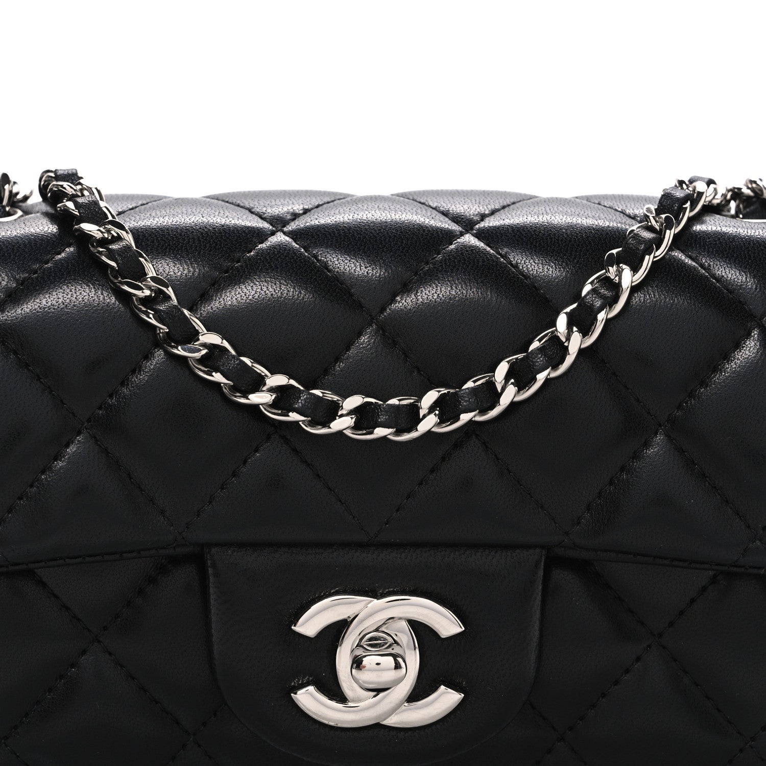 Lambskin Quilted Extra Mini Rectangular Flap Black