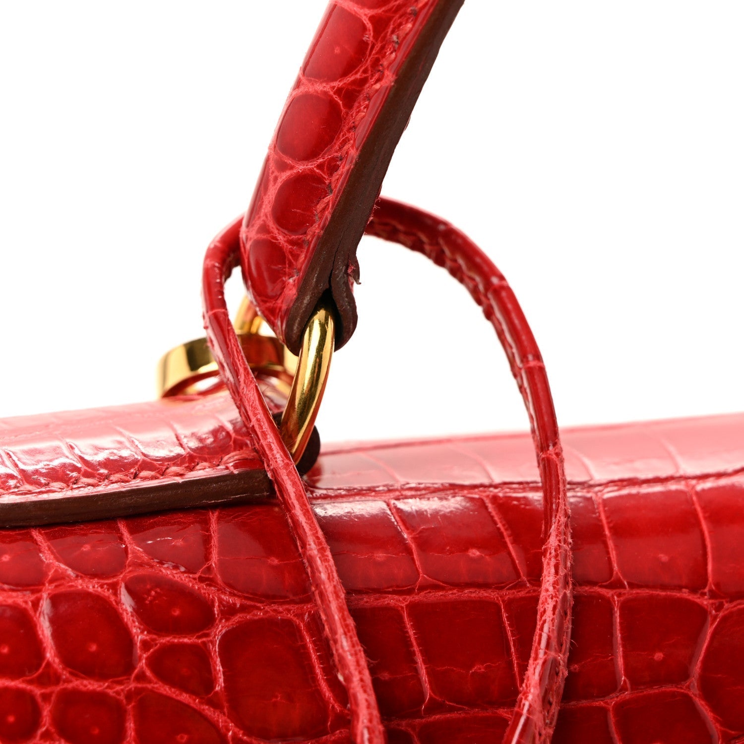Shiny Porosus Crocodile Kelly Sellier 28 Rouge Vif