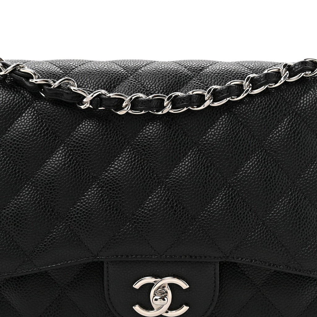 Caviar Quilted Jumbo Double Flap Black
