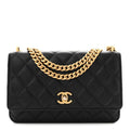 Lambskin Quilted Sweet Camellia Wallet On Chain WOC Black