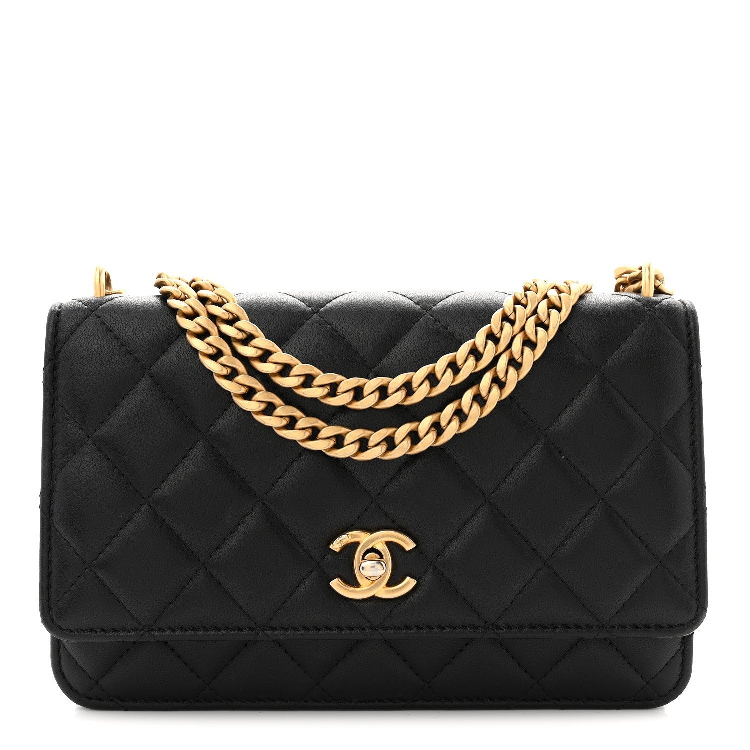 Lambskin Quilted Sweet Camellia Wallet On Chain WOC Black