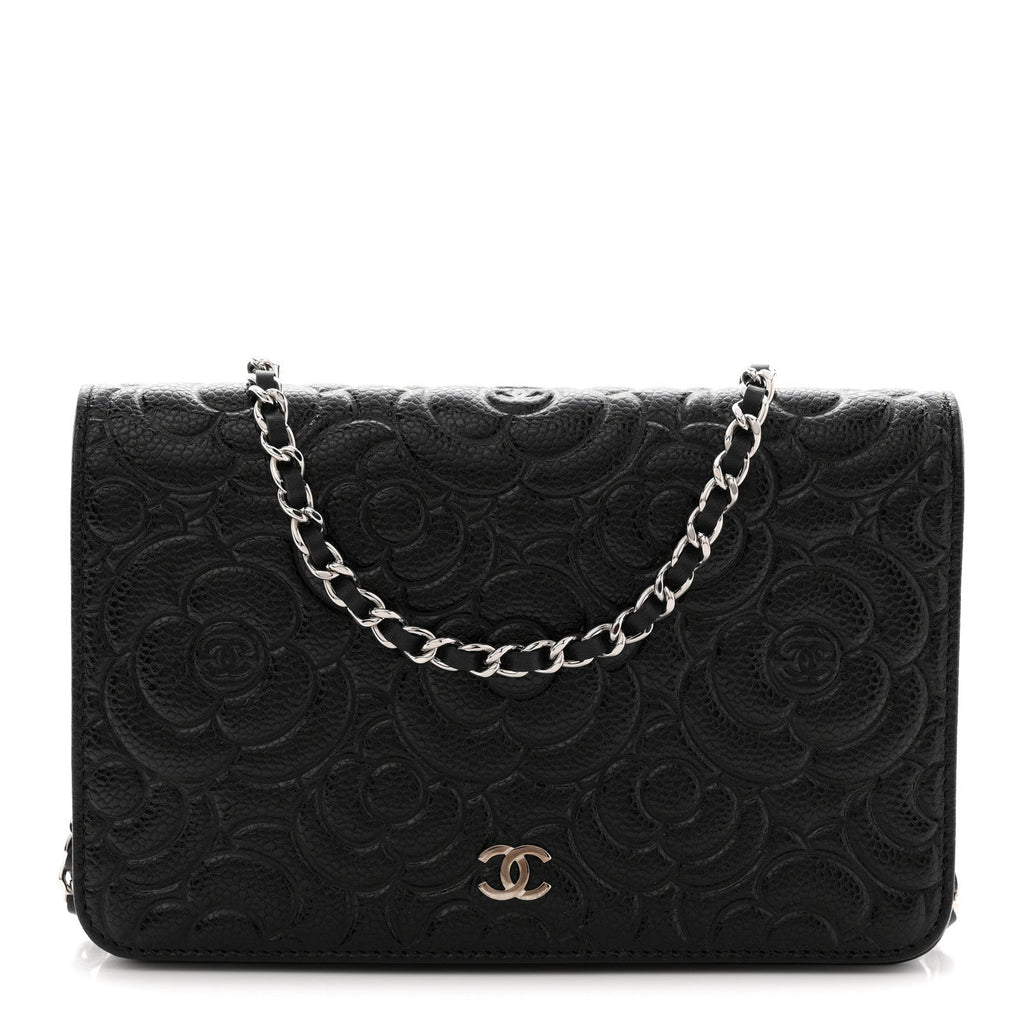 Caviar Camellia Embossed Wallet On Chain WOC Black