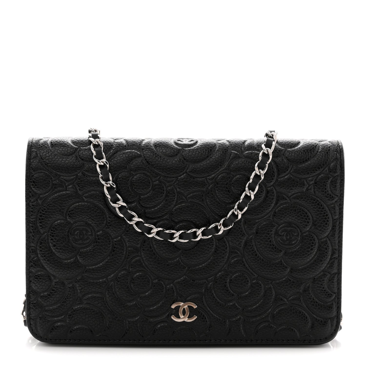 Caviar Camellia Embossed Wallet On Chain WOC Black