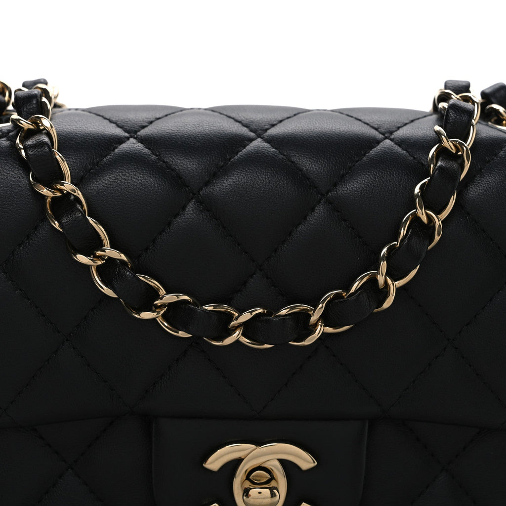 Lambskin Quilted Mini Rectangular Flap Black