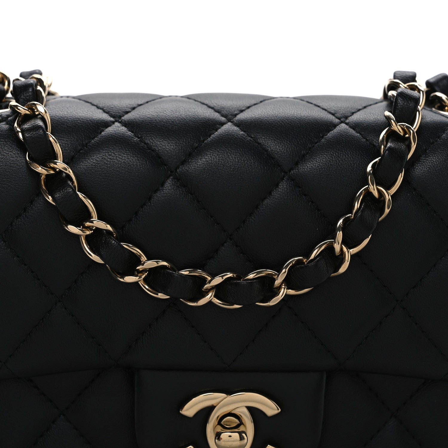 Lambskin Quilted Mini Rectangular Flap Black
