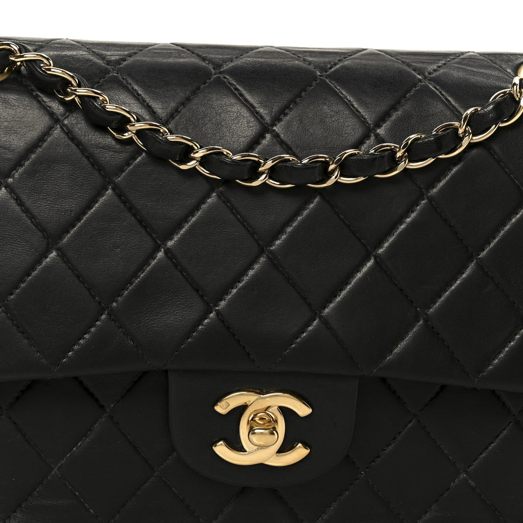 Lambskin Quilted Medium Double Flap Black