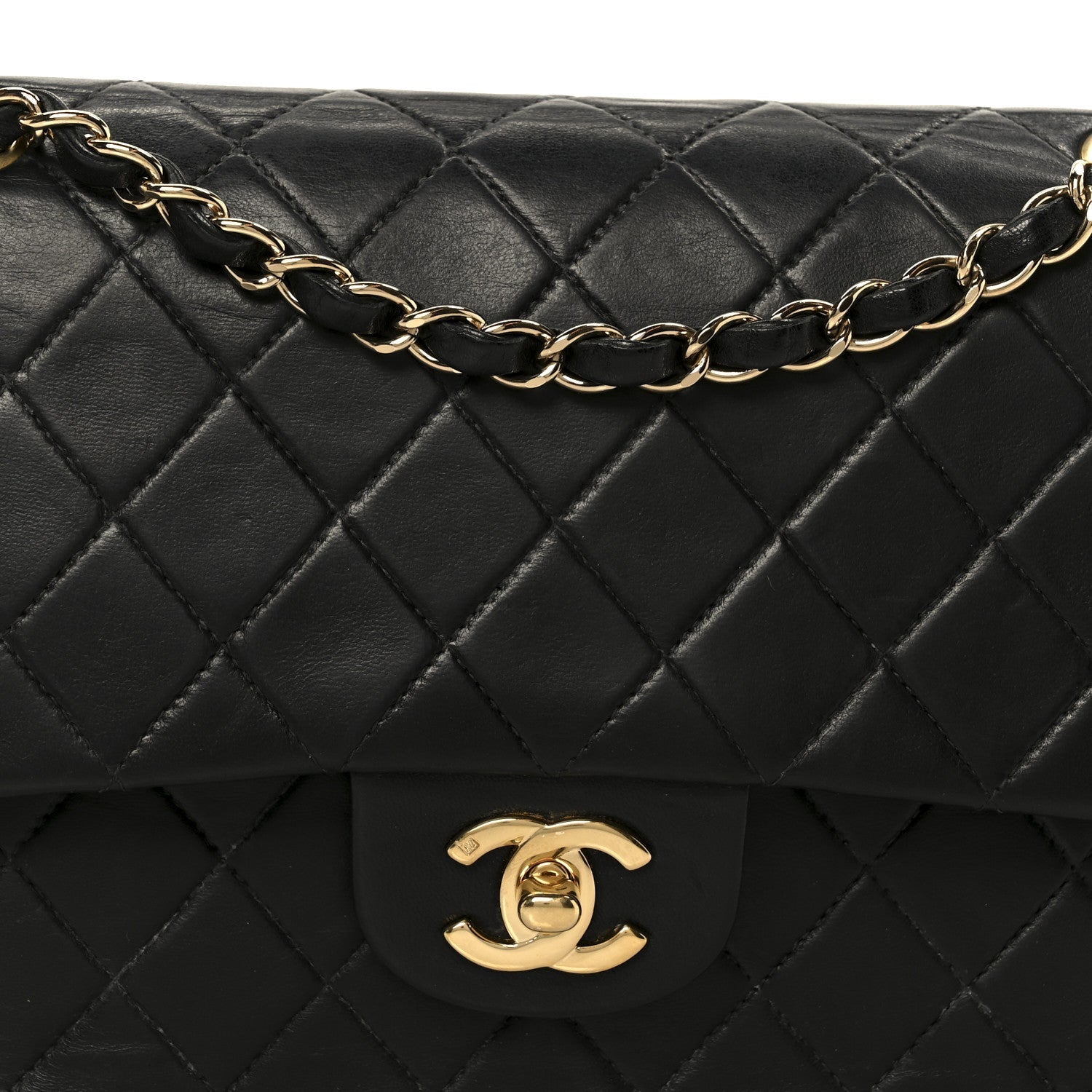 Lambskin Quilted Medium Double Flap Black